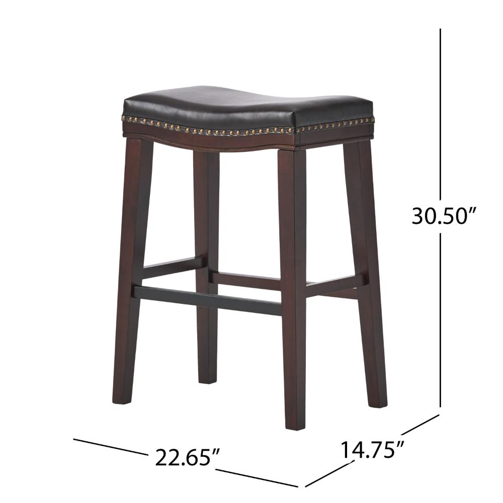 Clare Barstool Set of 2, Black Faux Leather, Nailhead Trim, Dark Brown -BM323588