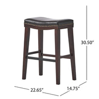 Clare Barstool Set of 2, Black Faux Leather, Nailhead Trim, Dark Brown -BM323588