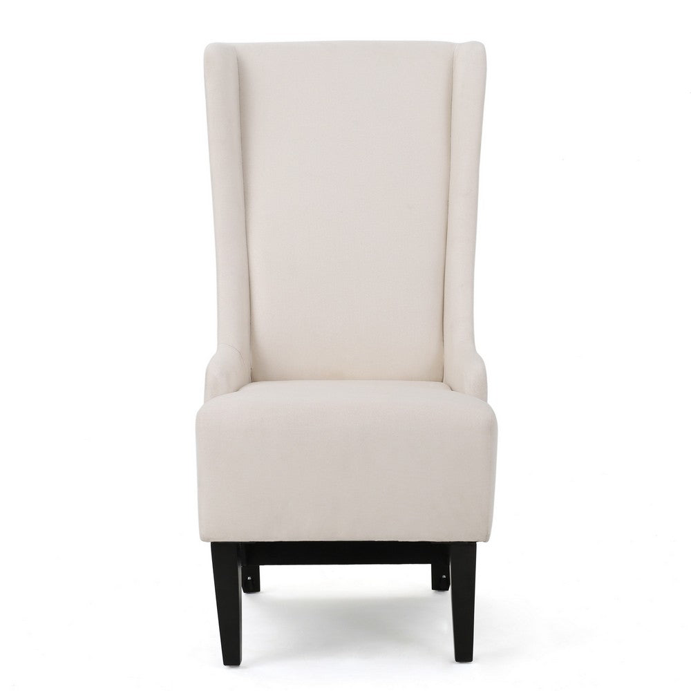 Becca Dining Chair, Beige Fabric, High Wingback, Tapered Black Legs -BM323589