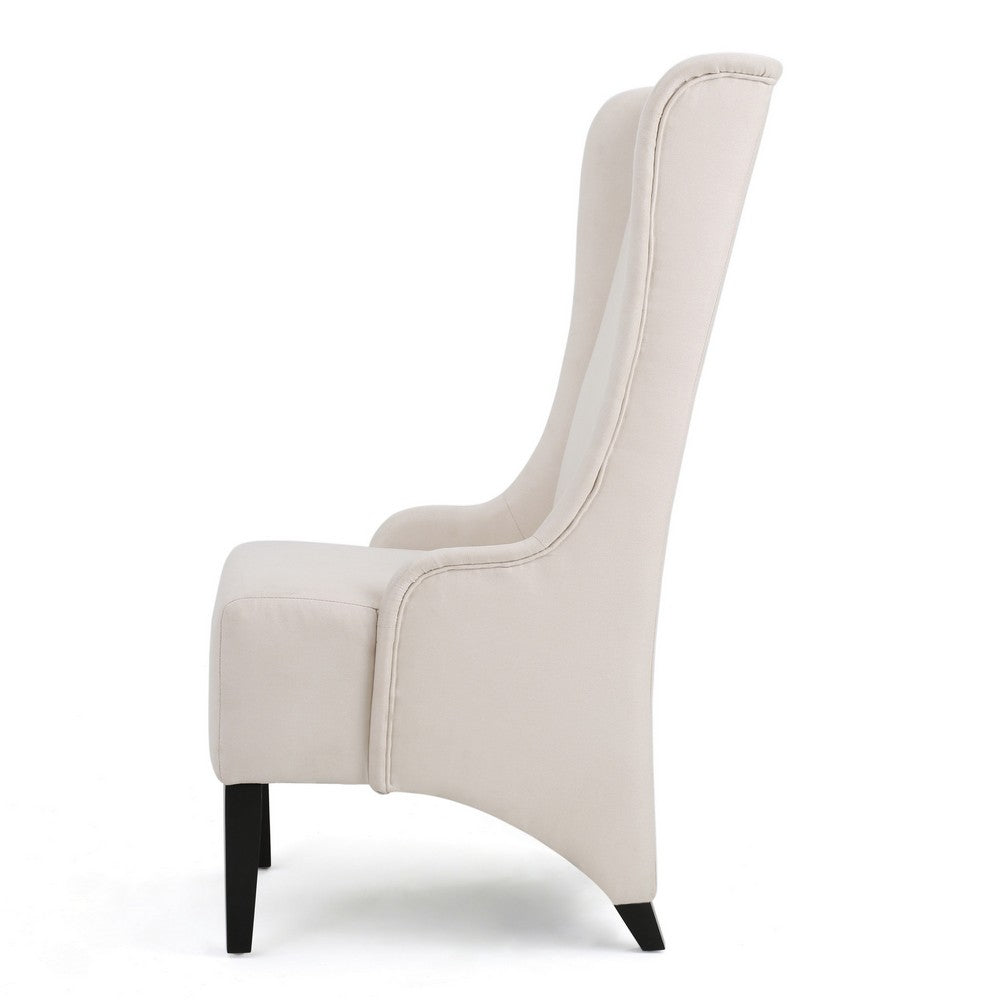 Becca Dining Chair, Beige Fabric, High Wingback, Tapered Black Legs -BM323589