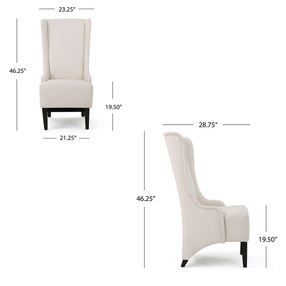 Becca Dining Chair, Beige Fabric, High Wingback, Tapered Black Legs -BM323589