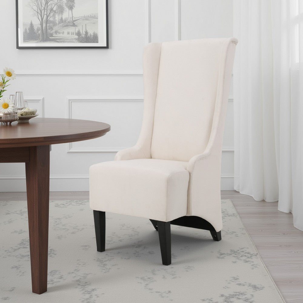 Becca Dining Chair, Beige Fabric, High Wingback, Tapered Black Legs -BM323589
