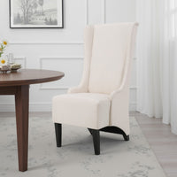 Becca Dining Chair, Beige Fabric, High Wingback, Tapered Black Legs -BM323589