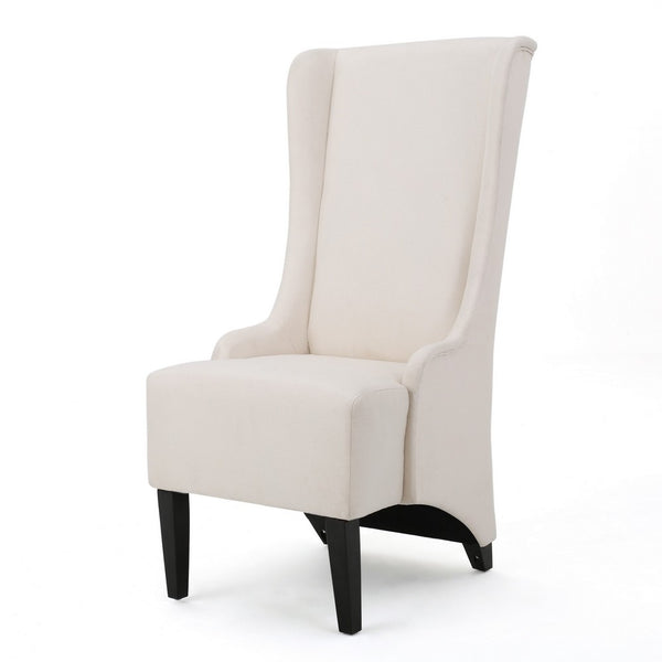 Becca Dining Chair, Beige Fabric, High Wingback, Tapered Black Legs -BM323589