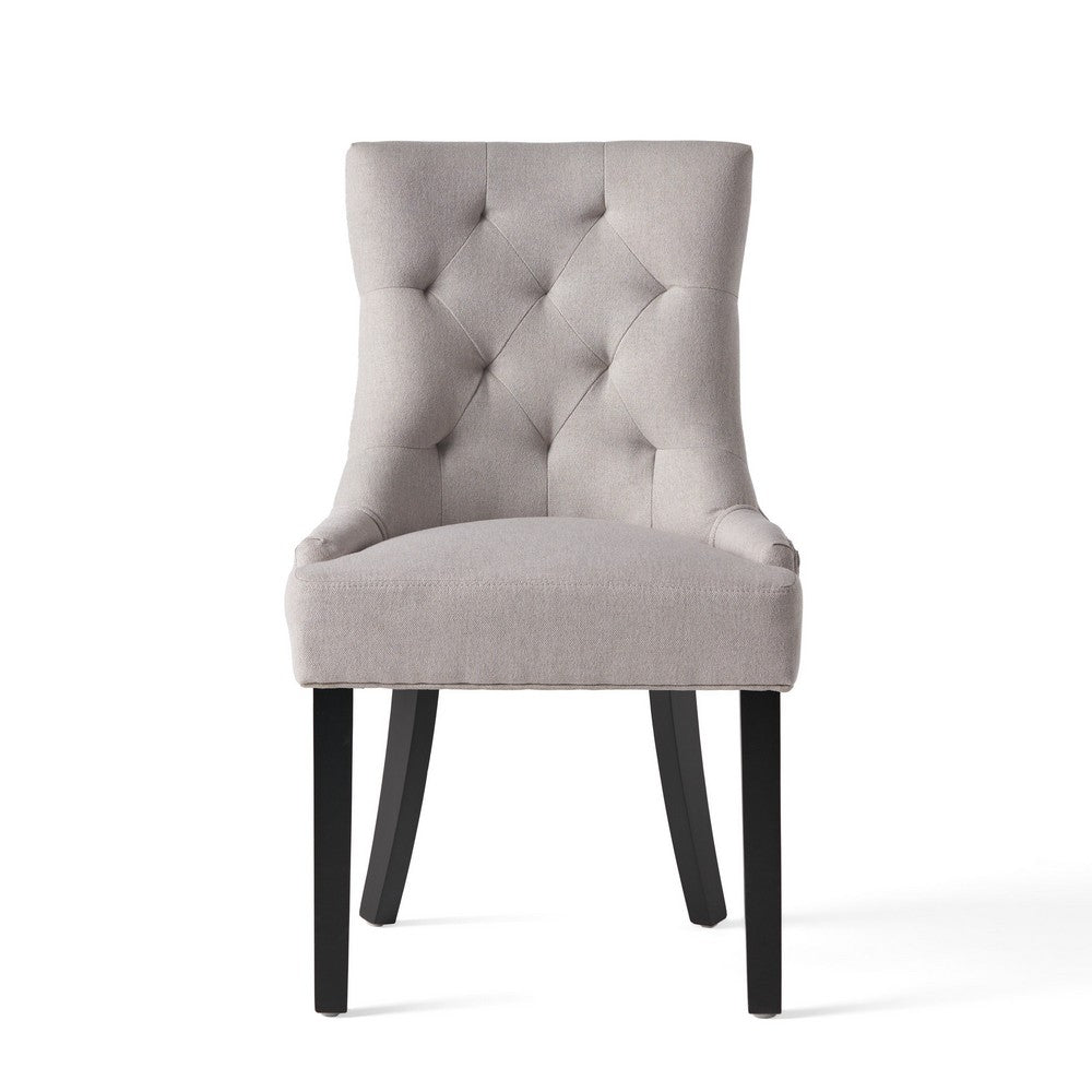 Chen Dining Chair Set of 2, Light Gray Fabric, Tufted Back, Wood Frame -BM323591