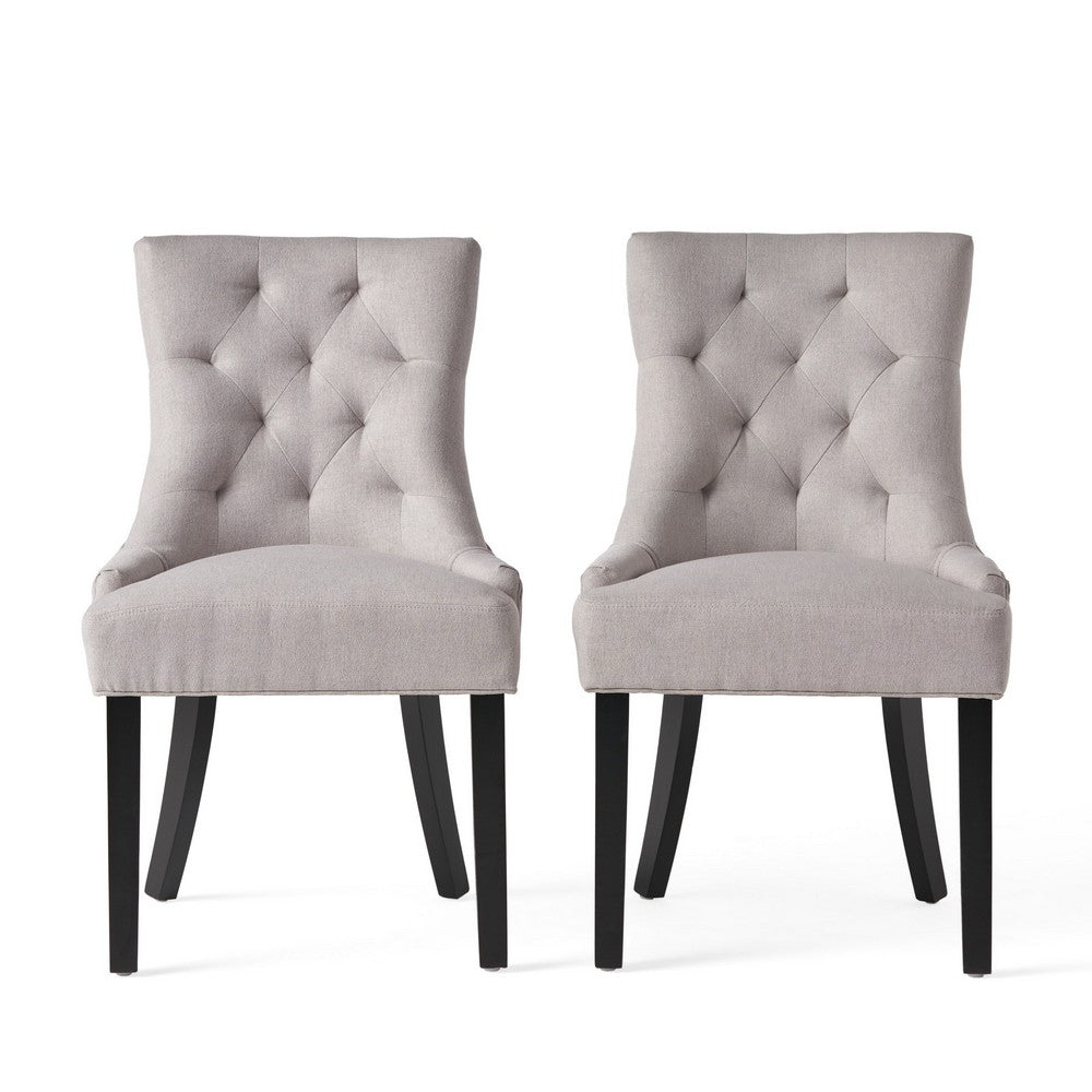 Chen Dining Chair Set of 2, Light Gray Fabric, Tufted Back, Wood Frame -BM323591