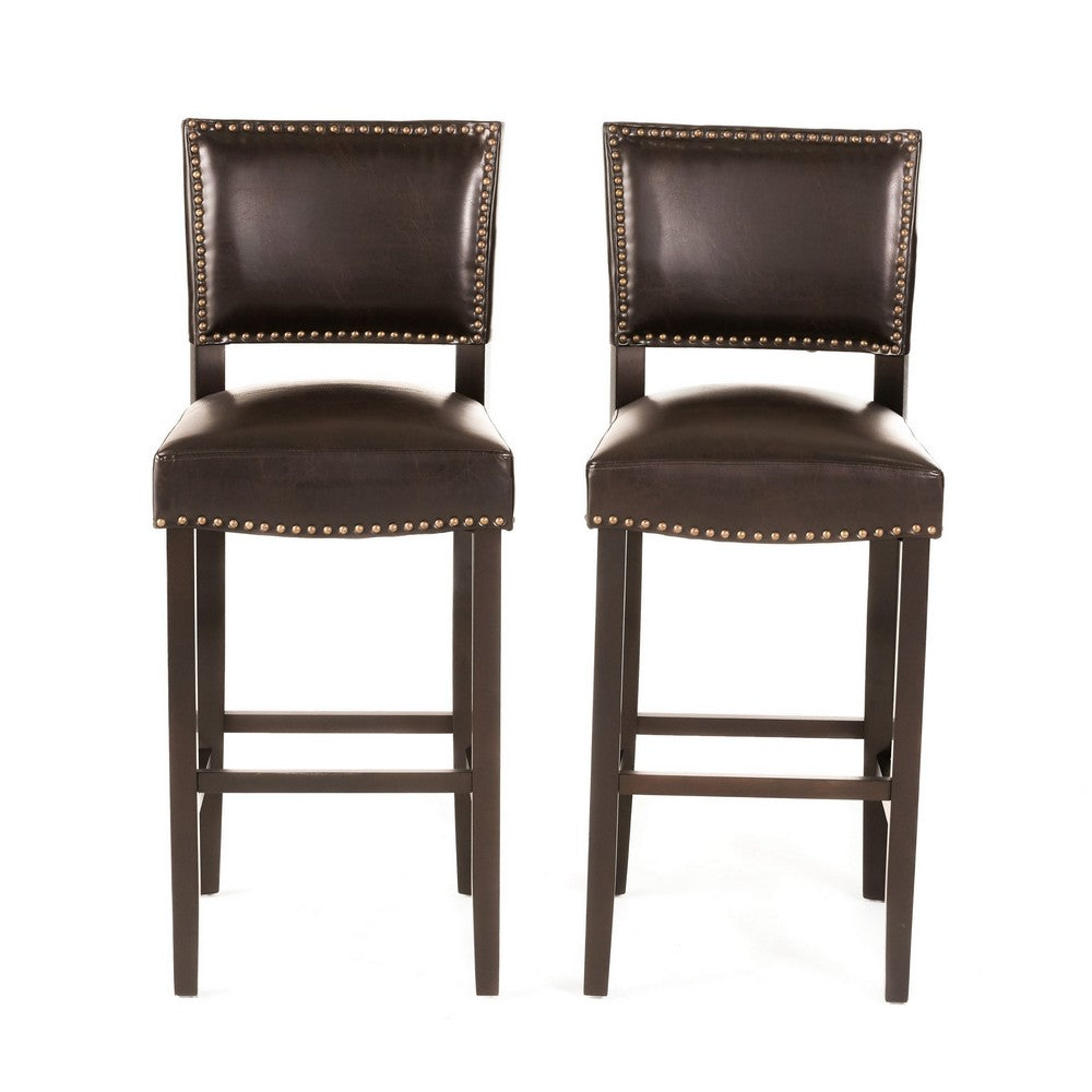 Alpha Barstool Chair Set of 2, Classic Brown Velvet, Rubberwood Frame -BM323593