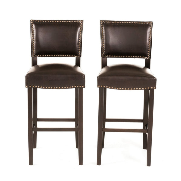 Alpha Barstool Chair Set of 2, Classic Brown Velvet, Rubberwood Frame -BM323593