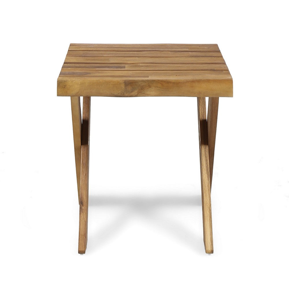 Harley Outdoor Side Table, X Legs, Square 18 Inch Brown Acacia Wood -BM323594