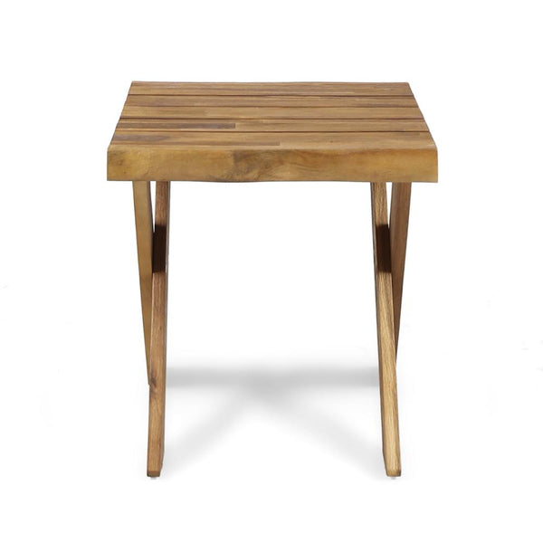 Harley Outdoor Side Table, X Legs, Square 18 Inch Brown Acacia Wood -BM323594