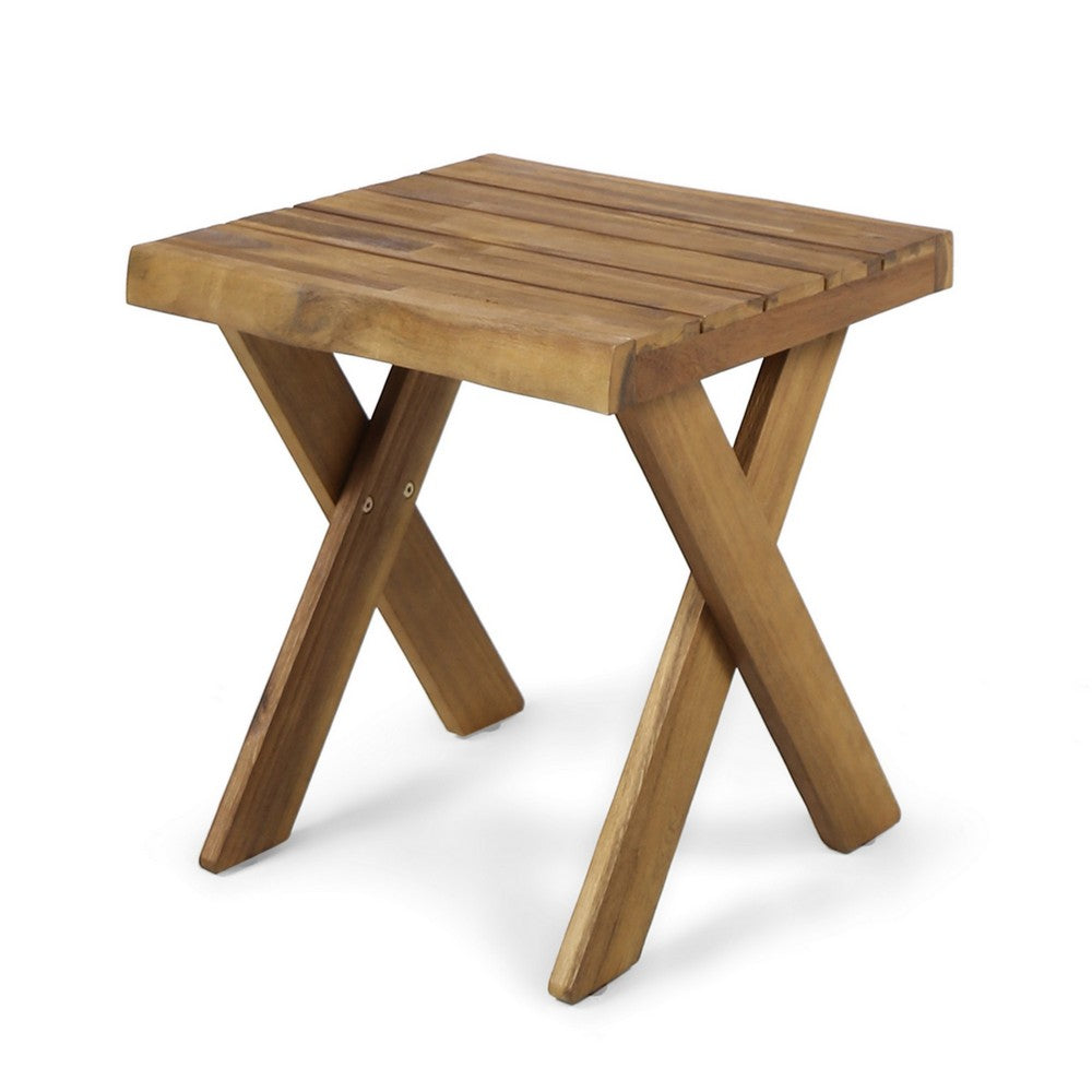 Harley Outdoor Side Table, X Legs, Square 18 Inch Brown Acacia Wood -BM323594