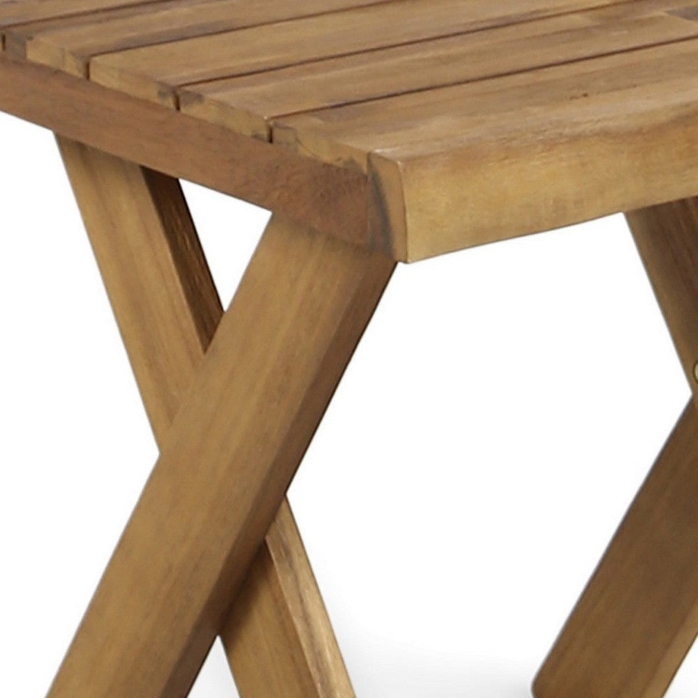 Harley Outdoor Side Table, X Legs, Square 18 Inch Brown Acacia Wood -BM323594