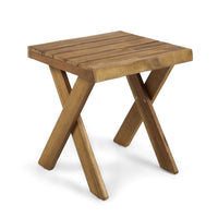 Harley Outdoor Side Table, X Legs, Square 18 Inch Brown Acacia Wood -BM323594