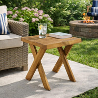 Harley Outdoor Side Table, X Legs, Square 18 Inch Brown Acacia Wood -BM323594