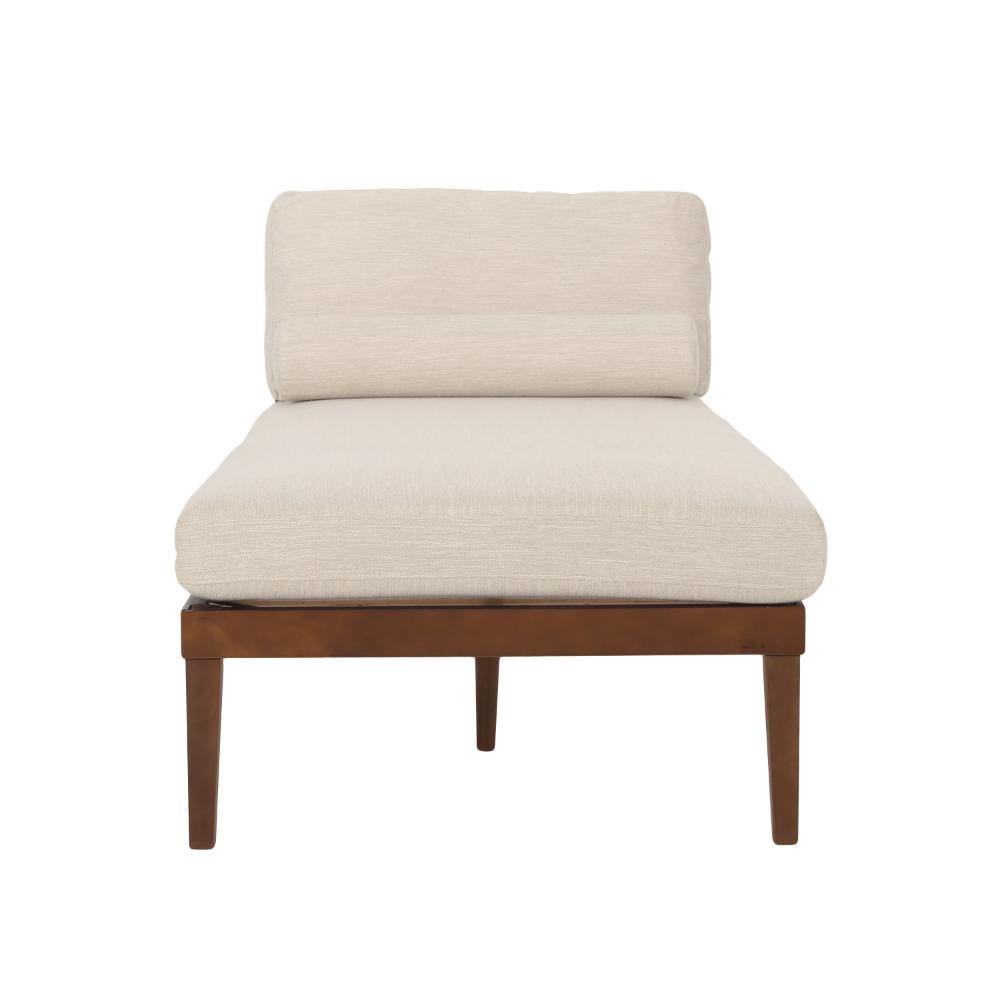 Casy Chaise Lounger, Beige Fabric, Foam Cushions, 69 Inch Brown Wood -BM323595