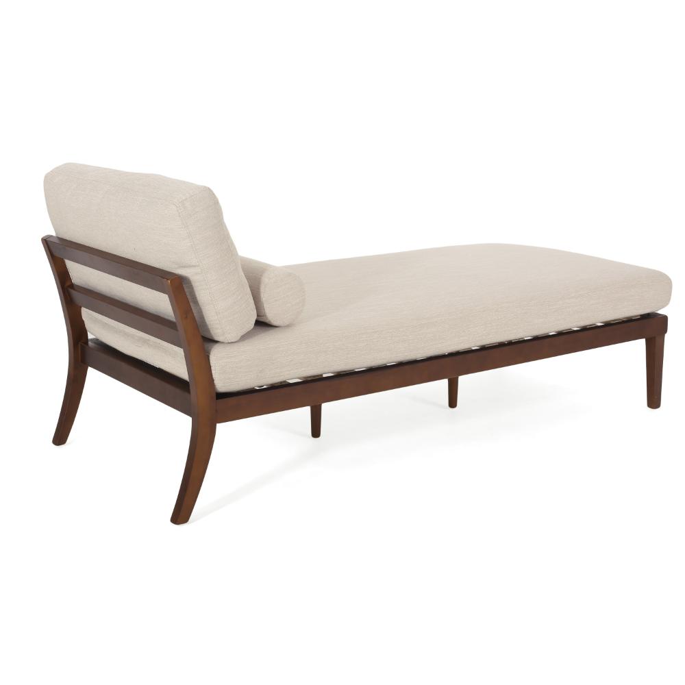 Casy Chaise Lounger, Beige Fabric, Foam Cushions, 69 Inch Brown Wood -BM323595