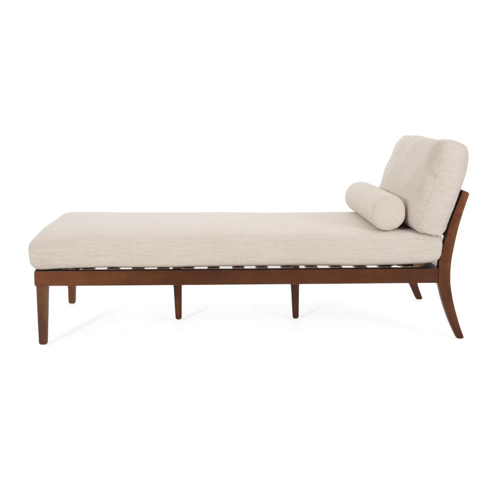 Casy Chaise Lounger, Beige Fabric, Foam Cushions, 69 Inch Brown Wood -BM323595