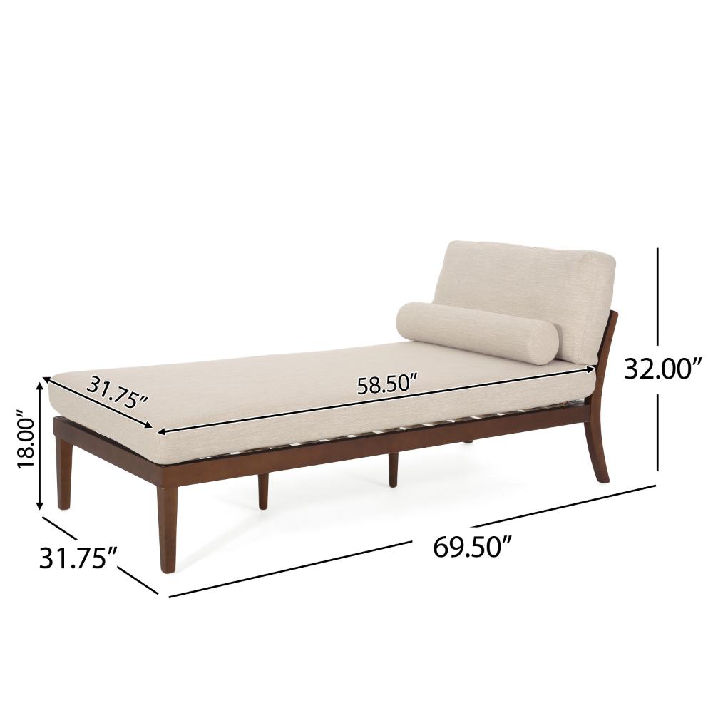Casy Chaise Lounger, Beige Fabric, Foam Cushions, 69 Inch Brown Wood -BM323595