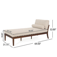 Casy Chaise Lounger, Beige Fabric, Foam Cushions, 69 Inch Brown Wood -BM323595