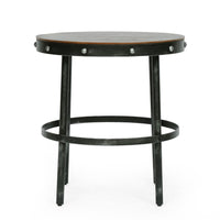 Laura Side End Table, 20 Inch Round Brown Wood w Rivet, Antique Bronze -BM323596