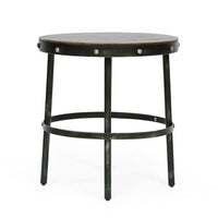 Laura Side End Table, 20 Inch Round Brown Wood w Rivet, Antique Bronze -BM323596