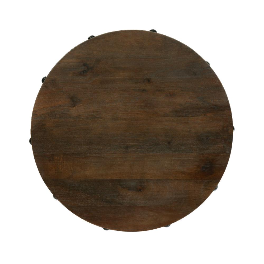 Laura Side End Table, 20 Inch Round Brown Wood w Rivet, Antique Bronze -BM323596