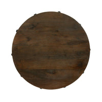 Laura Side End Table, 20 Inch Round Brown Wood w Rivet, Antique Bronze -BM323596