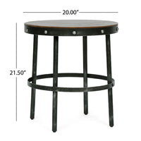 Laura Side End Table, 20 Inch Round Brown Wood w Rivet, Antique Bronze -BM323596