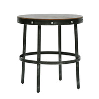 Laura Side End Table, 20 Inch Round Brown Wood w Rivet, Antique Bronze