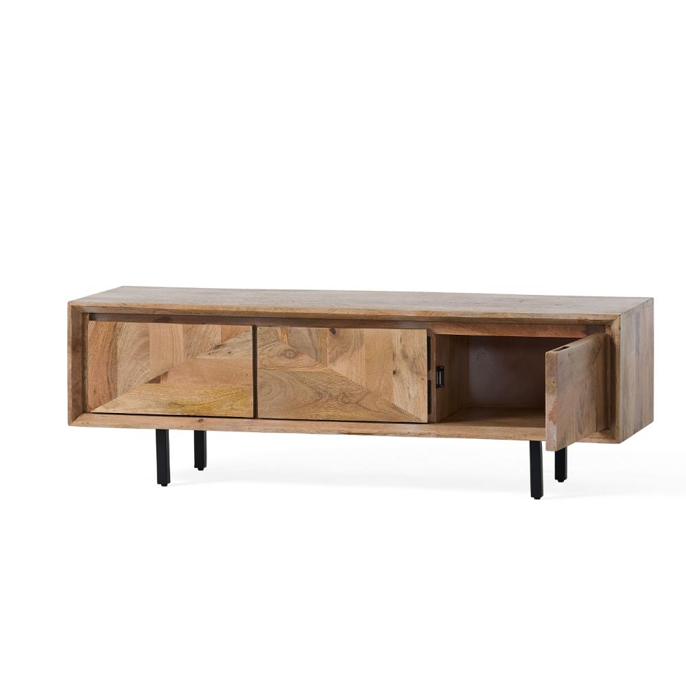 Ginni TV Media Entertainment Console, Brown Wood, Black Metal, 52 Inch -BM323597
