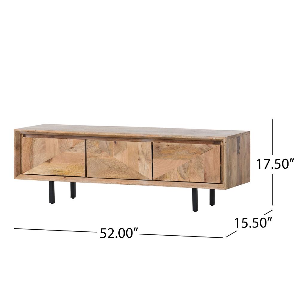 Ginni TV Media Entertainment Console, Brown Wood, Black Metal, 52 Inch -BM323597