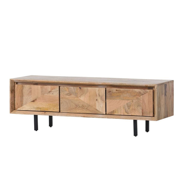 Ginni TV Media Entertainment Console, Brown Wood, Black Metal, 52 Inch