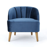 Shale Accent Chair, Navy Blue Velvet, Curved Backrest, Brown Wood Legs -BM323598