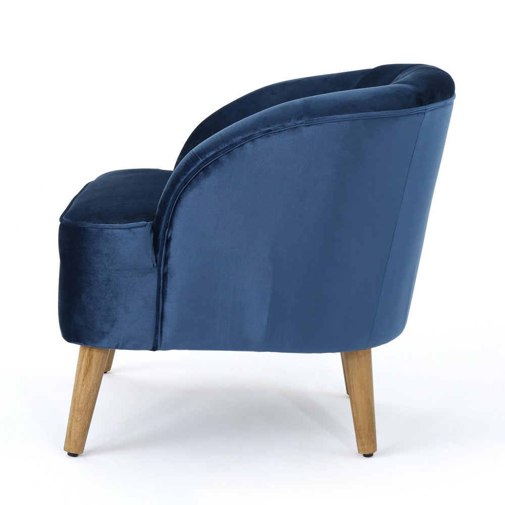 Shale Accent Chair, Navy Blue Velvet, Curved Backrest, Brown Wood Legs -BM323598