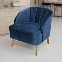 Shale Accent Chair, Navy Blue Velvet, Curved Backrest, Brown Wood Legs -BM323598