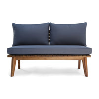 Almo Outdoor Loveseat Bench, Gray Fabric, 49 Inch Brown Acacia Wood -BM323599