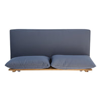 Almo Outdoor Loveseat Bench, Gray Fabric, 49 Inch Brown Acacia Wood -BM323599