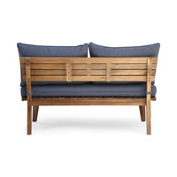 Almo Outdoor Loveseat Bench, Gray Fabric, 49 Inch Brown Acacia Wood -BM323599