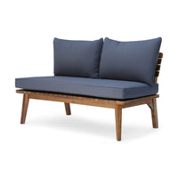 Almo Outdoor Loveseat Bench, Gray Fabric, 49 Inch Brown Acacia Wood -BM323599
