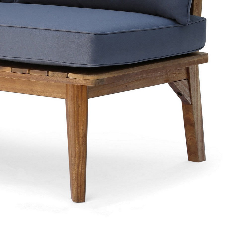 Almo Outdoor Loveseat Bench, Gray Fabric, 49 Inch Brown Acacia Wood -BM323599
