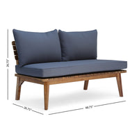Almo Outdoor Loveseat Bench, Gray Fabric, 49 Inch Brown Acacia Wood -BM323599