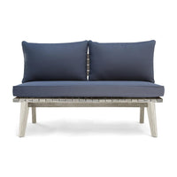 Almo Outdoor Loveseat Bench, Gray Fabric, 49 Inch White Acacia Wood -BM323600
