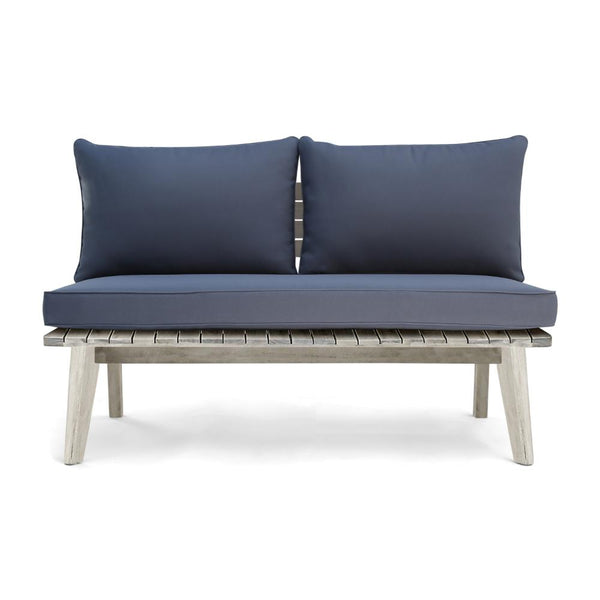 Almo Outdoor Loveseat Bench, Gray Fabric, 49 Inch White Acacia Wood -BM323600