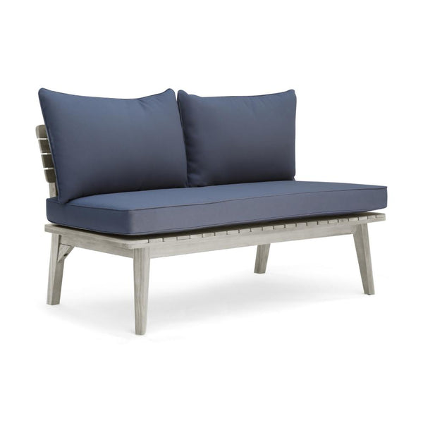 Almo Outdoor Loveseat Bench, Gray Fabric, 49 Inch White Acacia Wood