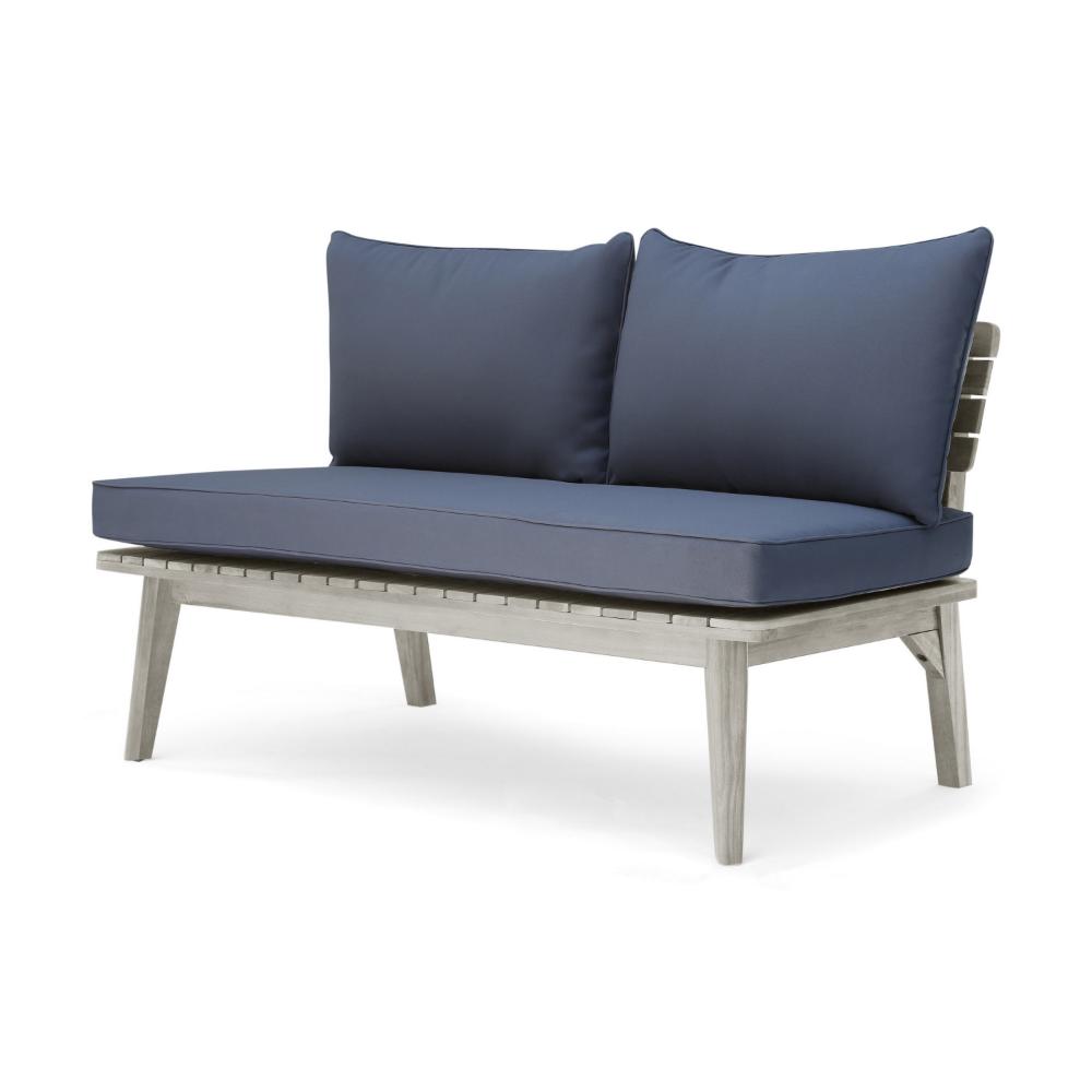 Almo Outdoor Loveseat Bench, Gray Fabric, 49 Inch White Acacia Wood -BM323600