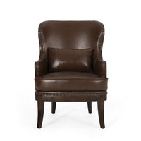 Dion Accent Chair, Dark Brown Faux Leather, Wingback, Nailhead Trim -BM323603