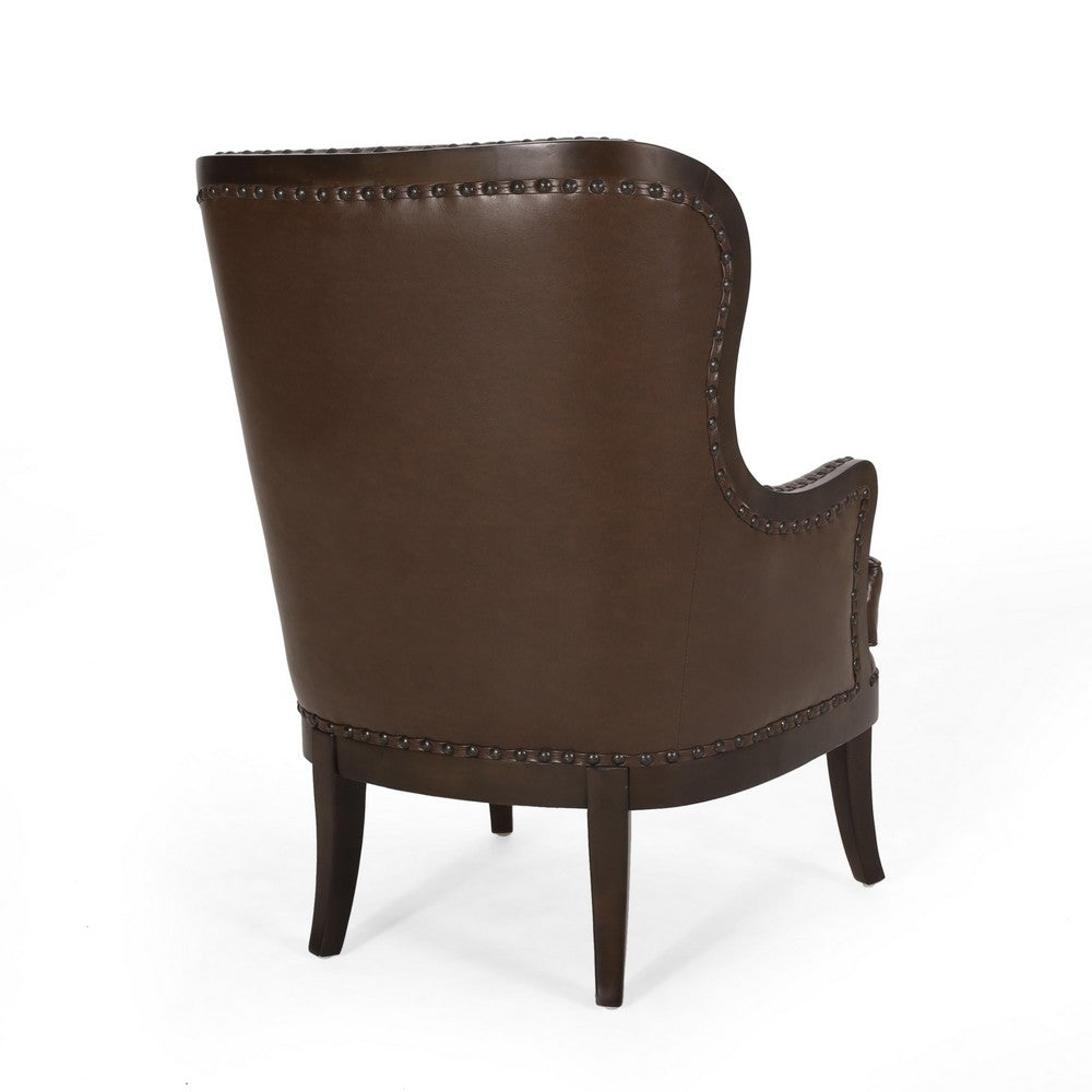 Dion Accent Chair, Dark Brown Faux Leather, Wingback, Nailhead Trim -BM323603