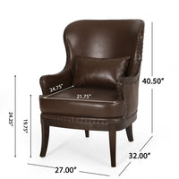 Dion Accent Chair, Dark Brown Faux Leather, Wingback, Nailhead Trim -BM323603