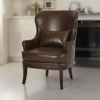 Dion Accent Chair, Dark Brown Faux Leather, Wingback, Nailhead Trim -BM323603