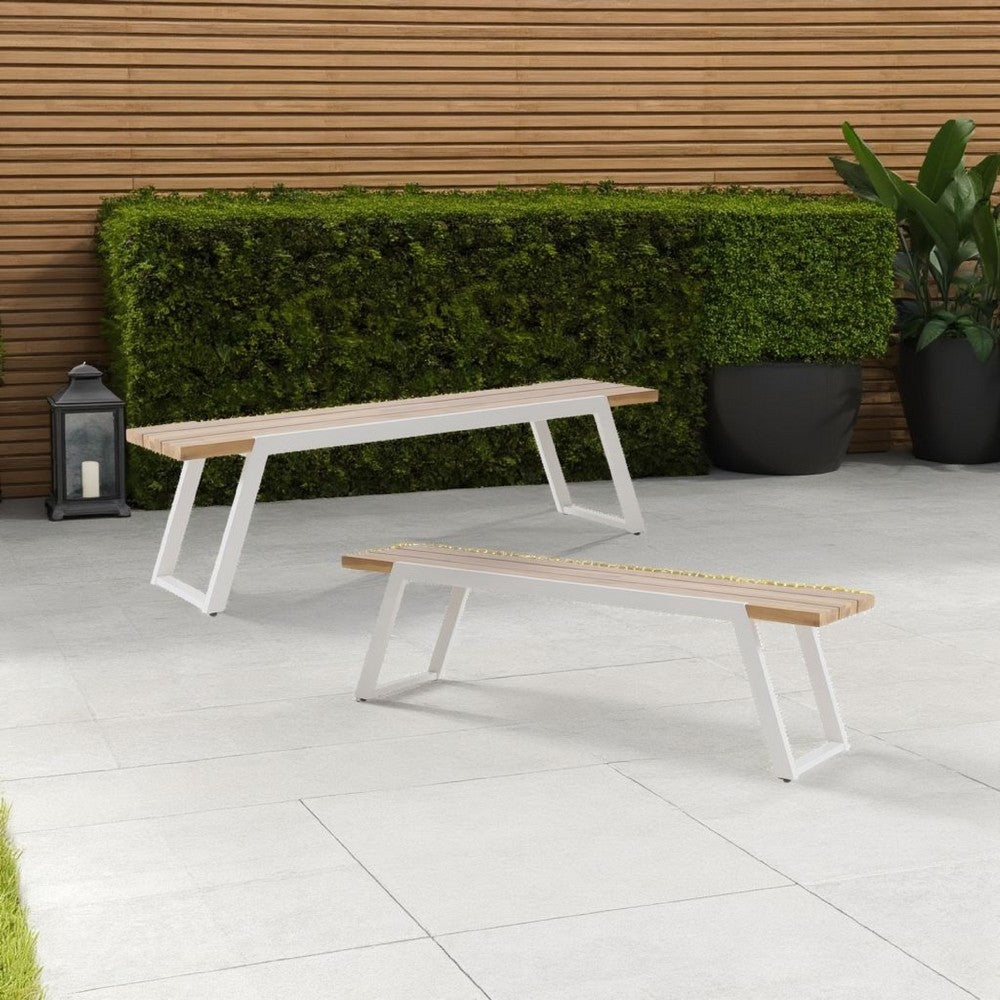 Geller Outdoor Bench Set of 2, Brown and White Acacia Wood, 63 Inch -BM323605